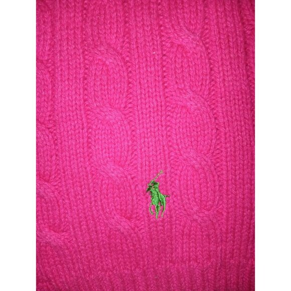 Ralph Lauren Women's Cable Sweater Scarf Pink Green Logo - Picture 2 of 3